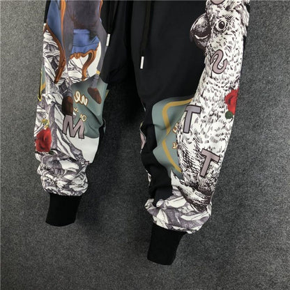 Men Pants Harem Joggers Patchwork Elastic  Hip Hop Printed  Streetwear Harajuku