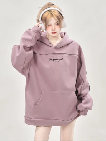 Kpop Streetwear Oversized Hoodies Women Harajuku Grunge Letter Print Vintage Zipper Thick Y2K