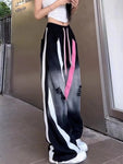 Fall And Winter Patchwork Wide Leg Pants Tied Loose Frayed Casual Pants Women