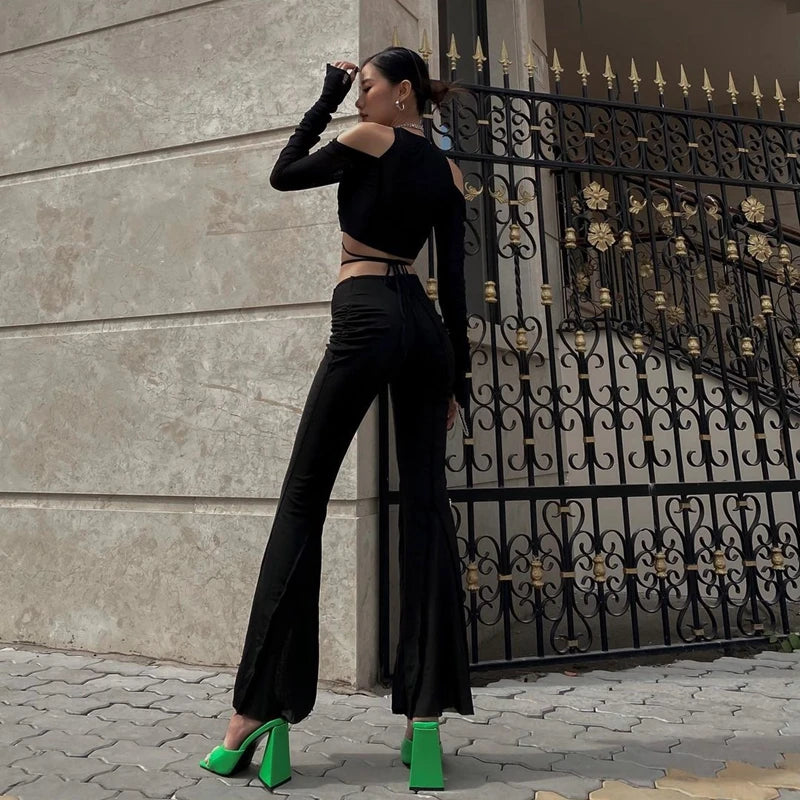 Gothic Mesh Crop Top Deep V Neck Y2K Streetwear Tee