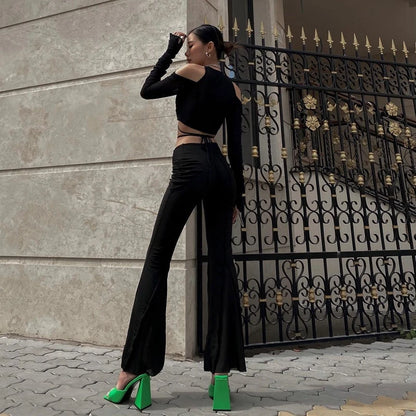 Gothic Mesh Crop Top Deep V Neck Y2K Streetwear Tee