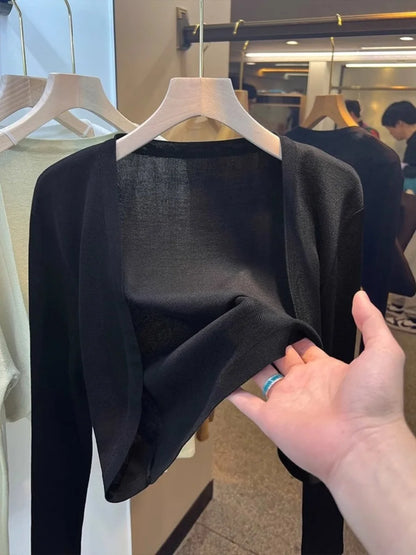 Short Ice Silk Knitted Sun Protection Cardigan Women's Thin Summer Suspender Skirt Layered Gauze Jacket Air-conditioned Cover Up