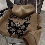 Women Butterfly Suede Vintage Pullover Hoodie