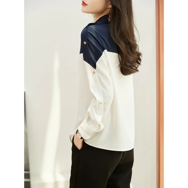 Womens Collared Pullover Shirt Long Sleeve Button Rivet Detail Top Work