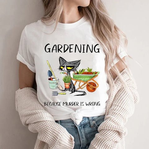 Funny Cat Gardening T-Shirt for Women