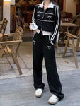 Women's Korean Y2K Cropped Sweatshirt American Retro Chic Lace Bow Stand Collar