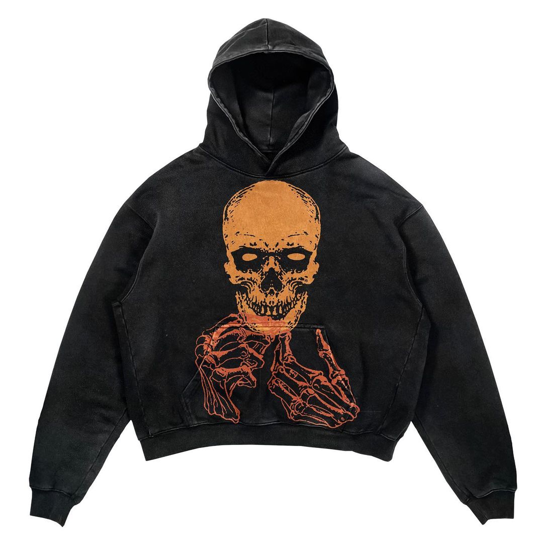 Y2K Retro Hoodie New American Skull Spider Web Print