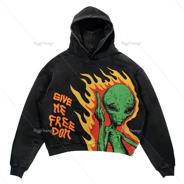 Hip Hop Skull Fire Print Y2k Hoodie Oversized Streetwear for Women