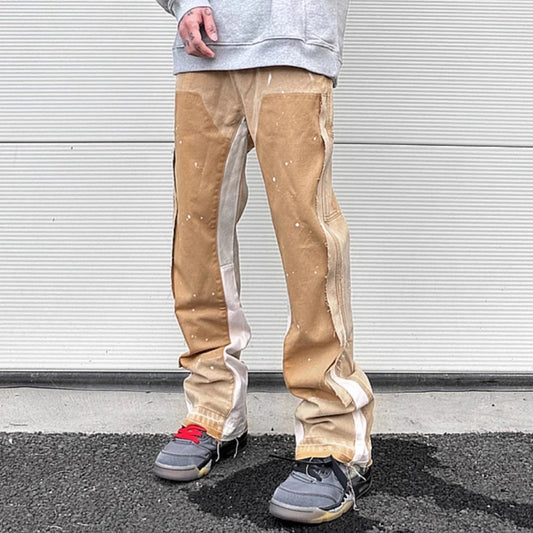 Men High Street Patchwork Flare Jeans