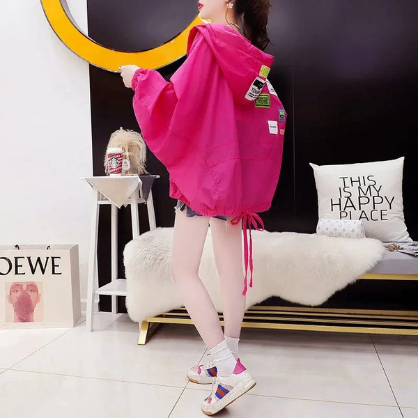 Womens Cropped Hooded Jacket Korean Style UPF Sun Protection Summer