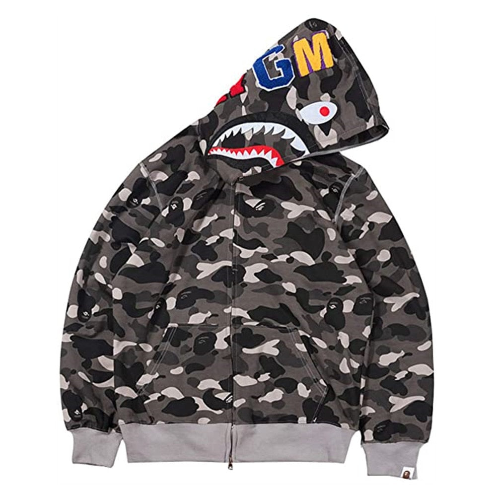 Y2K Shark Hoodie Hip Hop Harajuku Sweatshirt für Frauen, Streetwear-Jacke mit durchgehendem Reißverschluss