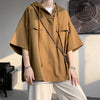 Hooded Tshirt Men Drawstring Short Sleeve Korean Streetwear