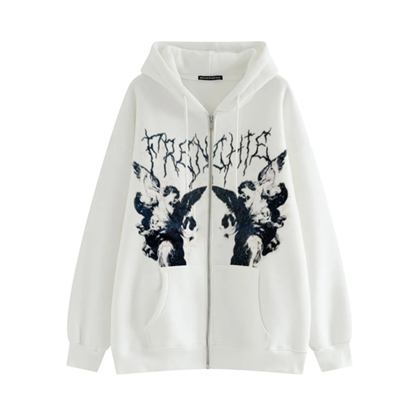 Women Streetwear Hoodies zip up  Angel Dark Harajuku y2k