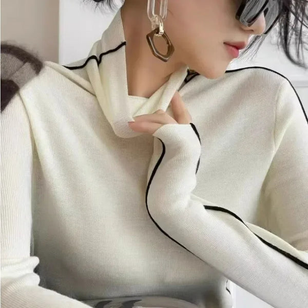 Turtleneck Sweater Women Slim Fit Office Elegant Pullover Top