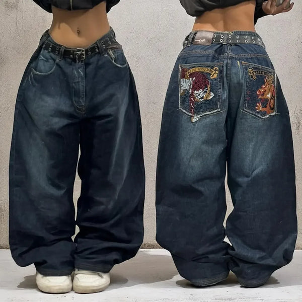 Y2K Baggy Jeans Unisex Embroidered Hip Hop Wide Leg Streetwear