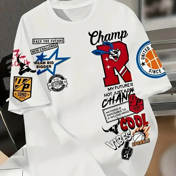 Mens Graphic Print Tshirt Trendy Design Short Sleeve Cotton Tee