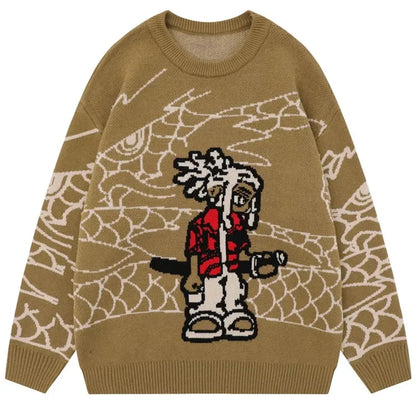 American Cartoon Character Jacquard Knit Sweater Men Autumn Winter