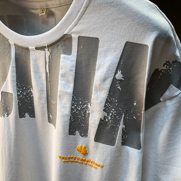 Mens Oversized Graphic Tee Breathable Cotton T Shirt Casual