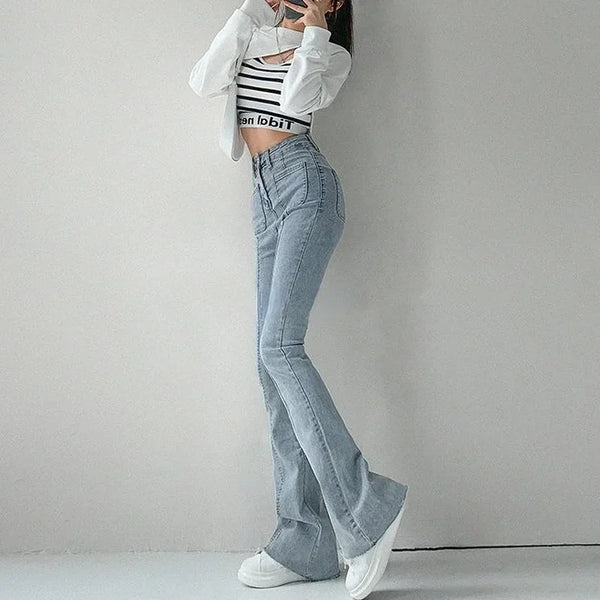 Vintage Bell Bottom Jeans Women High Stretch Flare Denim Pants