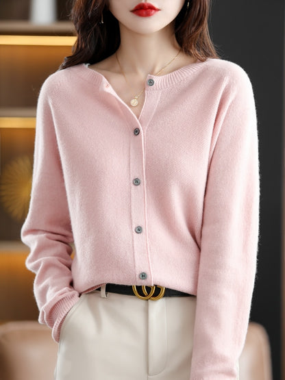 Autumn Cardigan Wool Natural Fiber Round Neck Raglan Sleeves Fashion Sweater Seamless One Line - xinnzy