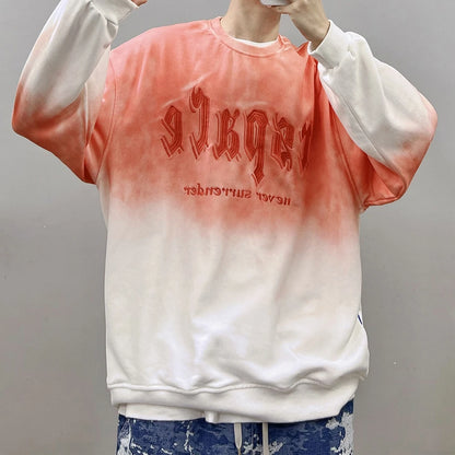 Streetwear Letter Embroidery Gradient Crew Neck Sweatshirt Oversized Pullover  Tops