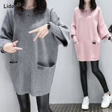 Sweatshirts Loose Drop Sleeve X-long O-Neck Female Pockets