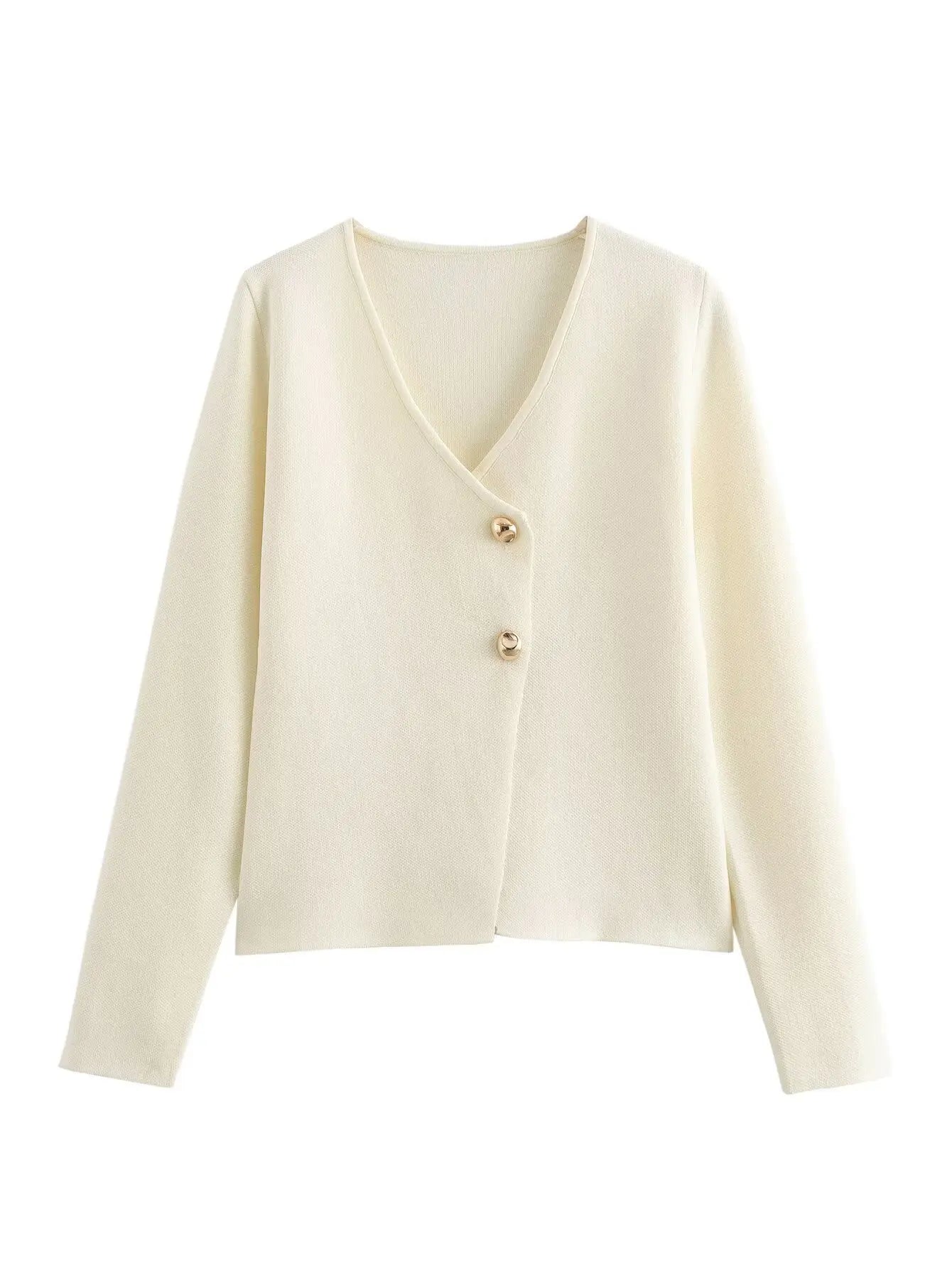 Women's V-Neck Button Jacket - Long Sleeve Outerwear Top