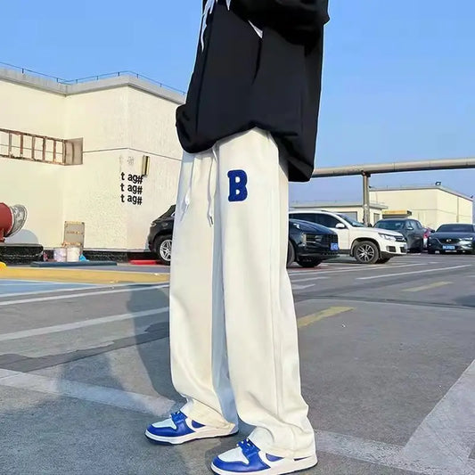 High Street Sports Trendy Straight Casual Pants Men Embroidery