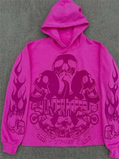 Skull Hoodies Women Retro Streetwear Loose Fit
