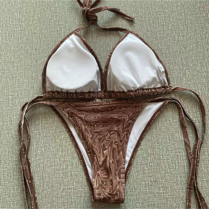 Dreieck-Bikini, Damen-Badebekleidung, sexy Stil, hängender Hals, Raffung