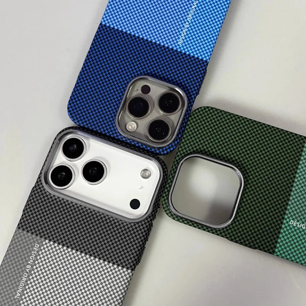 Pixel Grid iPhone Case Magnetic Metal Button 14 15 16 17 Pro Max
