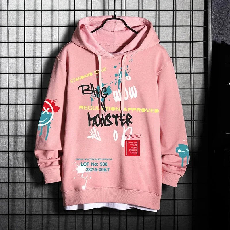 2025 Men's Hip Hop Print Hoodie Warm Streetwear Sweatshirt