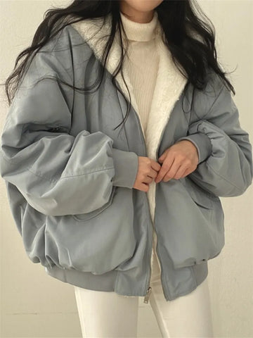 Winter Thick Warm Women's Hooded Coat Korean Fashion Casual Loose Zipper Jackets