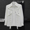 Mens Oversized Button Up Shirt Colorblock Long Sleeve Cardigan Style