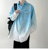 Men's shirt Gradient Plicated Long Sleeve Shirts Loose