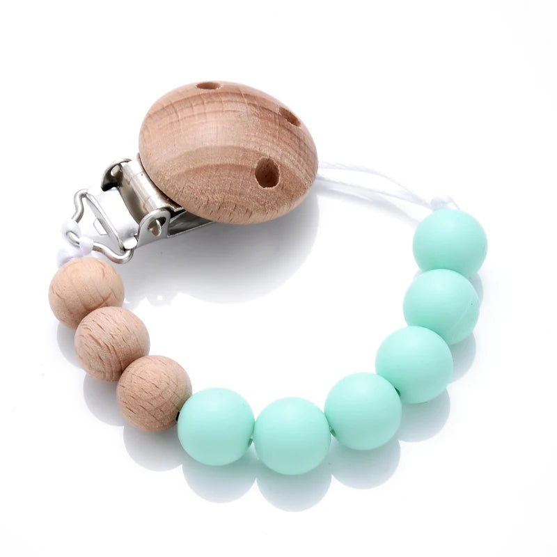 Wooden Pacifier Clip Silicone Beads Baby Teether Toy