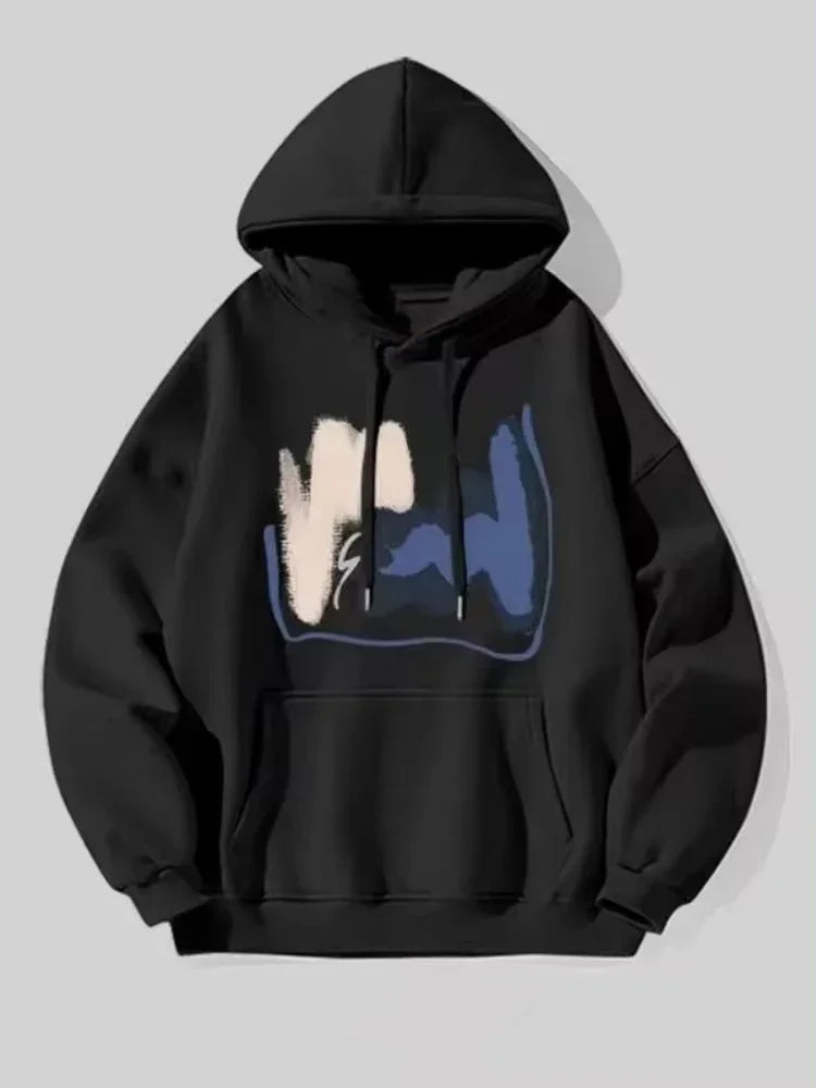 Spring Autumn Men's Casual Hoodie Loose Breathable Printed Sweatshirt