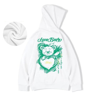 Funny Graphic Love Bear Print Pullovers Hoodies Autumn Hip Hop Fashion Oversized Y2K