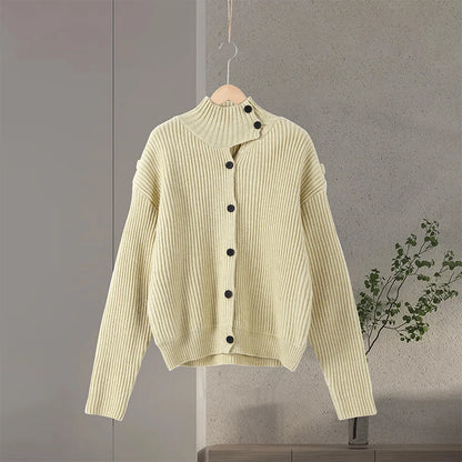 Women’s Knitted Stand Collar Cardigan – Single-Breasted Long Sleeve Autumn 2025 Fashion Outwear