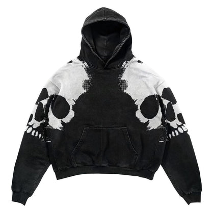 Harajuku Retro Y2K Zip Up Hoodie Gothic Casual Skull Print Streetwear für Herren