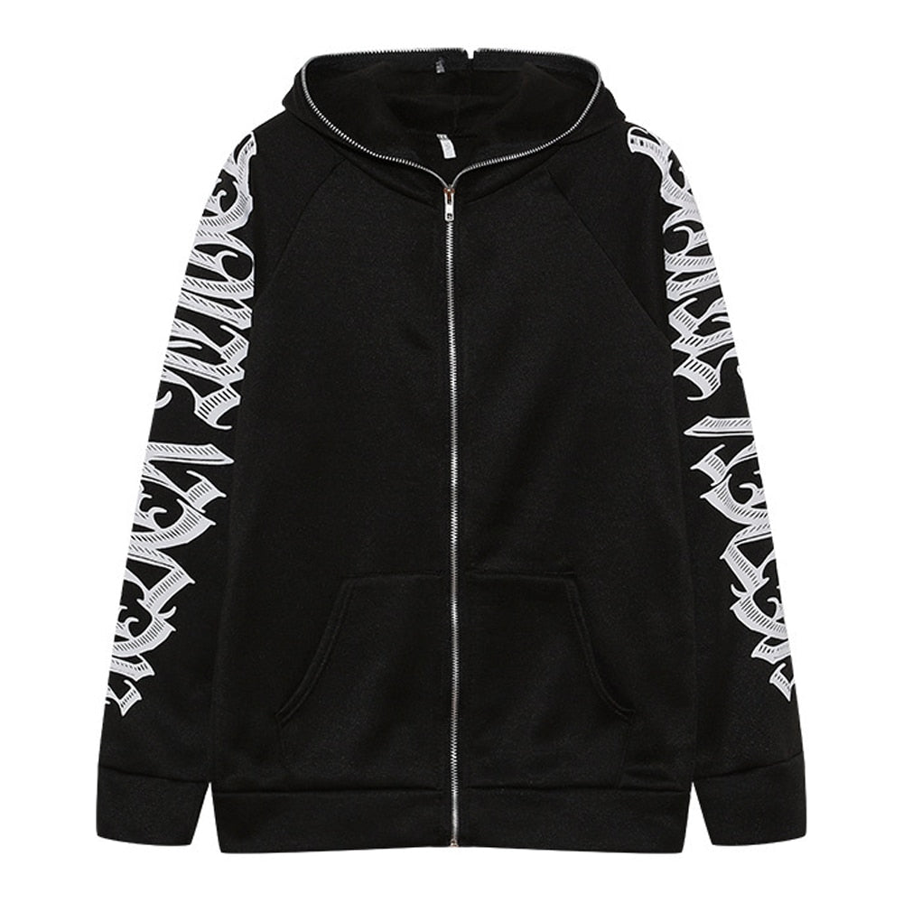 Jackets Women Y2K Zip Up Skeleton Hoodie Streetwear