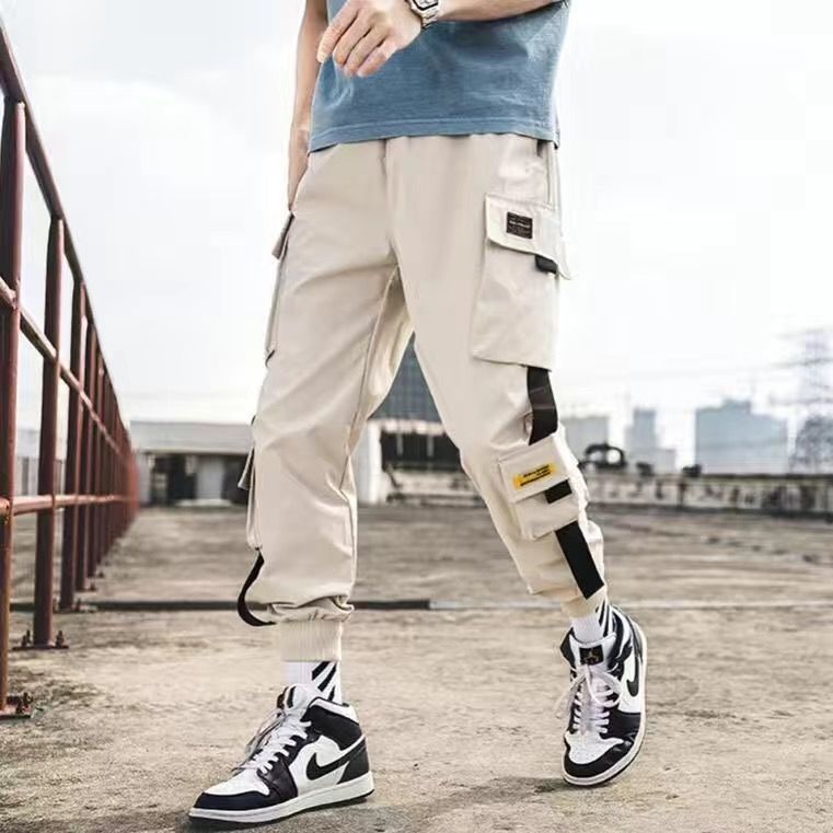 Jogger-Cargohose für Herren, lässig, Hip-Hop, Farbe, Jogginghose, Streetwear