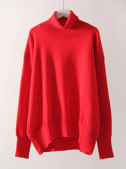 Women’s Red Oversized Turtleneck Sweater Winter