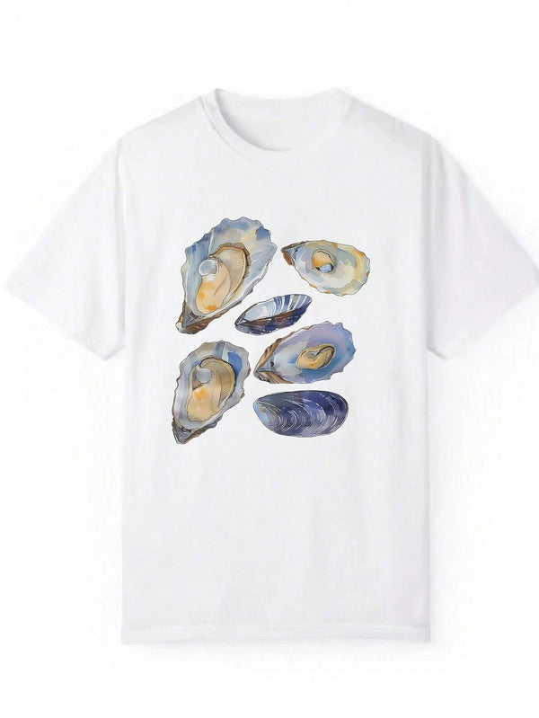 Beautiful Seashell Pattern Print Tee Clothes Casual Regular Womens