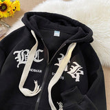 Gothic Embroidery Hoodies Women Retro Harajuku Zip Up Sweatshirt Clothes Y2K