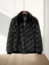 Mens Faux Fur Lapel Winter Jacket Letter Print Warm Coat
