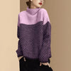 Women Color Block Turtleneck Sweater Loose Knit Top Fall Winter