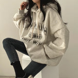 Women's Winter Loose Letter Print Plush Thick Hooded Sweatshirt