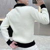 Men Color Block Quarter Zip Sweater Slim Fit Business Polo Pullover