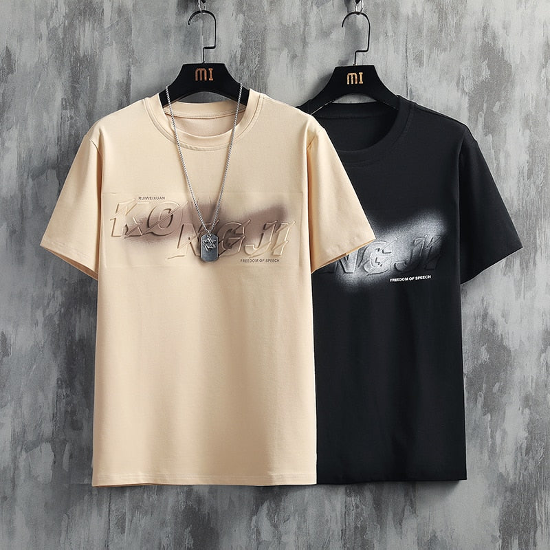 T-Shirt Herren Print Schwarz Khaki Top T-Shirts Übergröße